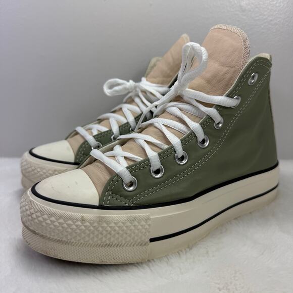 Converse CTAS Lift Platform Leather Sneakers Green Beige Women's 6.5 - Picture 2 of 10